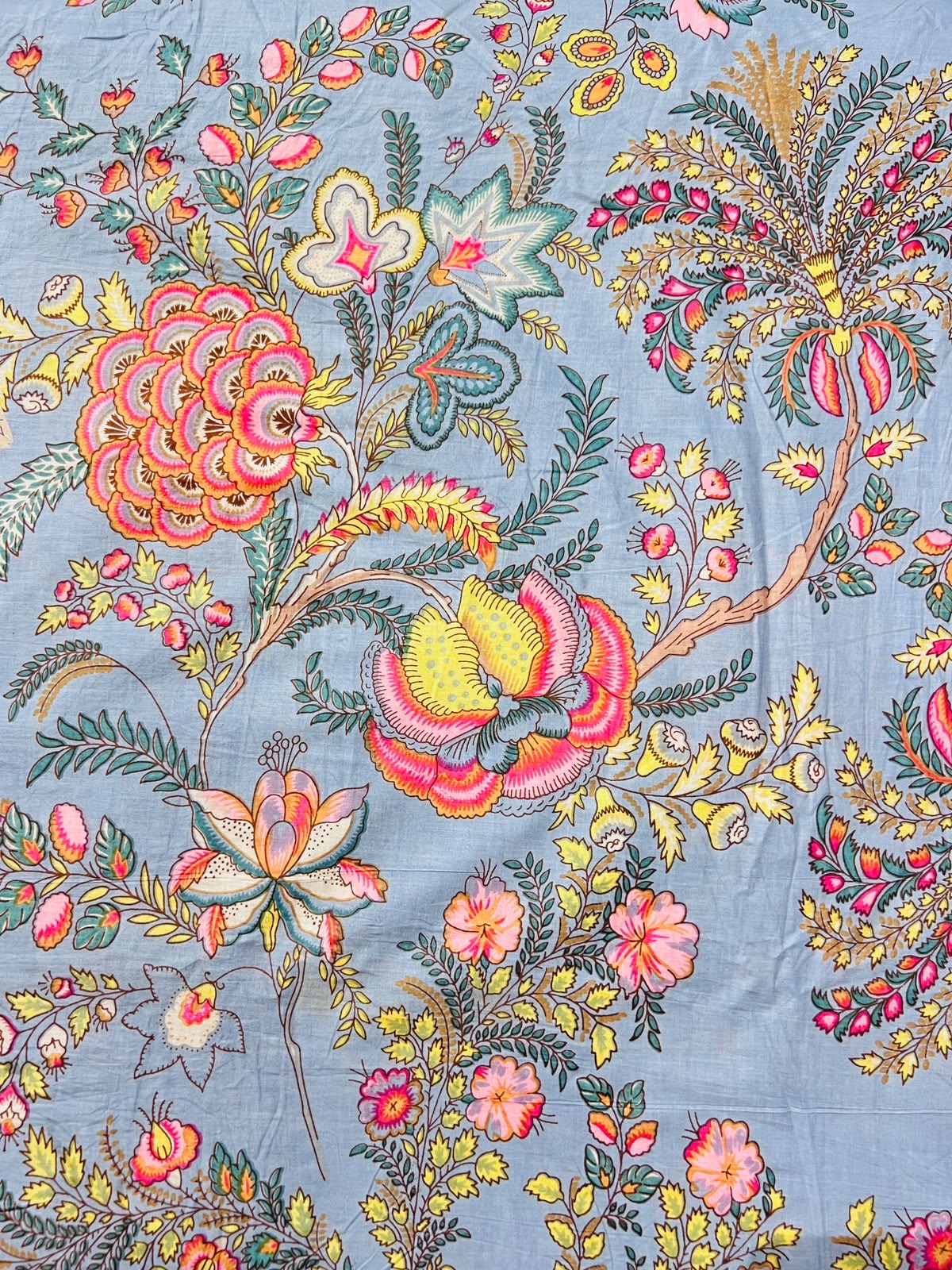 Cotton Screen Print Fabric - Blue Floral