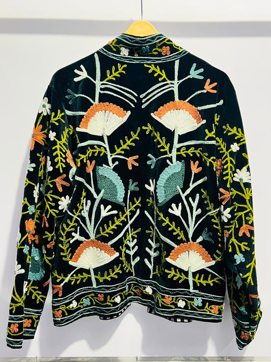 Jacket Velvet - Dark Green & Orange