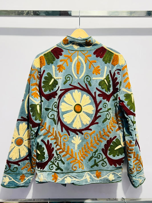 Jacket Velvet - Dusty Blue & Beige
