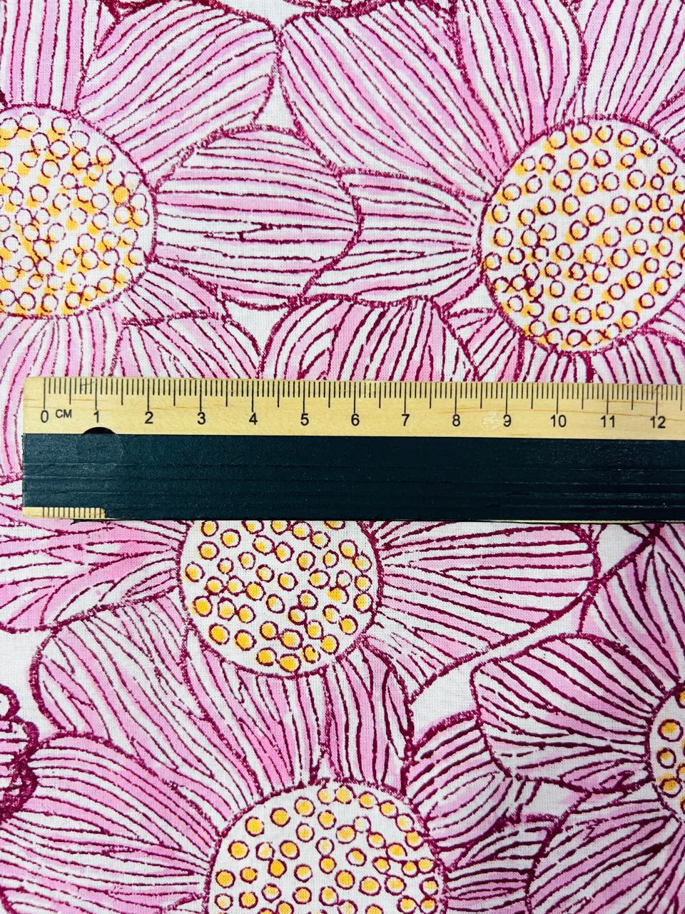 Indian Block Print Cotton Fabric - Pink Flowers