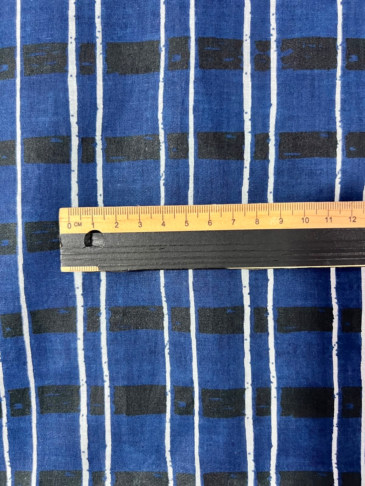 100% Indian Cotton Fabric - Blue, Black & White Stripe
