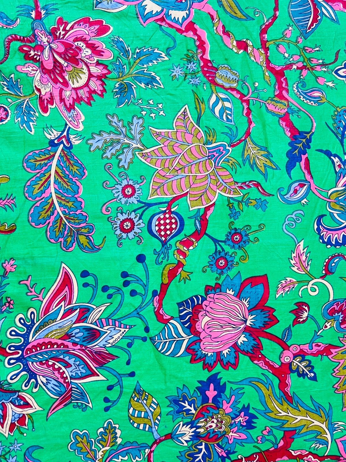 Cotton Screen Print Fabric - Turquoise With Bold Floral