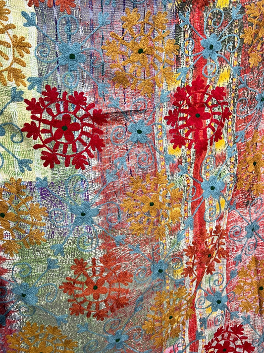 Suzani Embroidered Kantha Quilt - Autumn Tones
