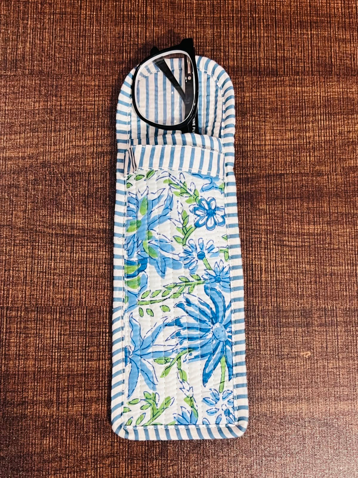 Quilted Glasses Case - Blue & White