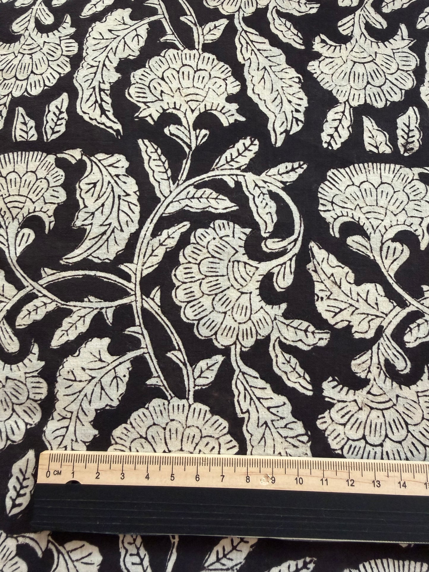 Indian Block Print Cotton Fabric - Black & White Floral