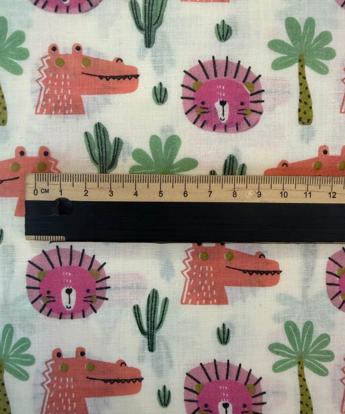 100% Indian Cotton Fabric - Lions & Crocodiles (Pink/Orange)