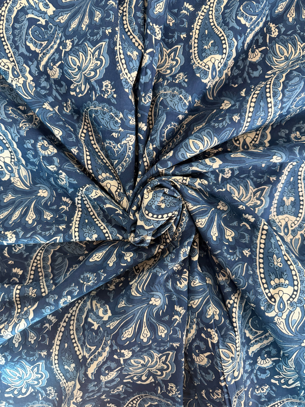 100% Indian Cotton Fabric - Blue Paisley