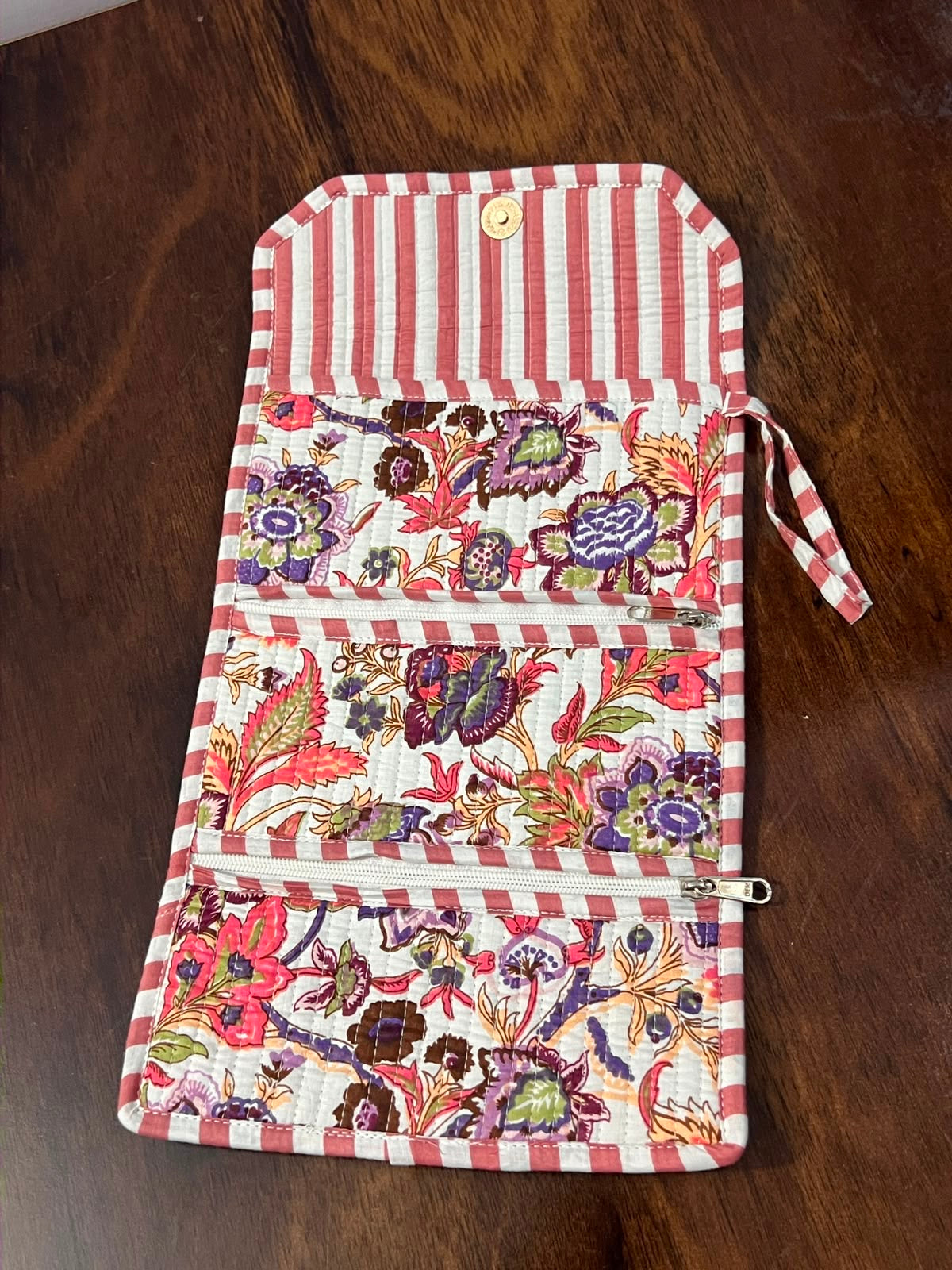 Quilted Jewellery Roll - Pink & Purple Floral