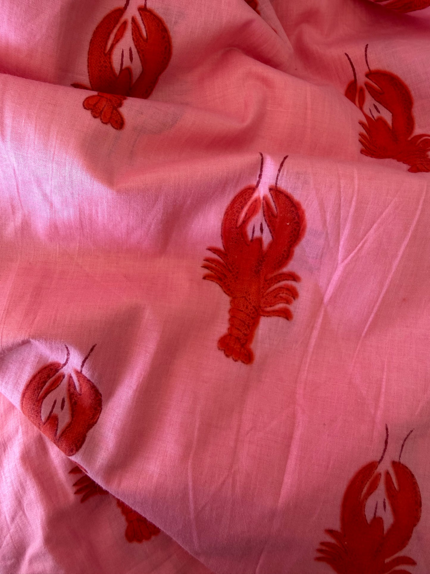 Cotton Screen Print Fabric - Pink Lobsters