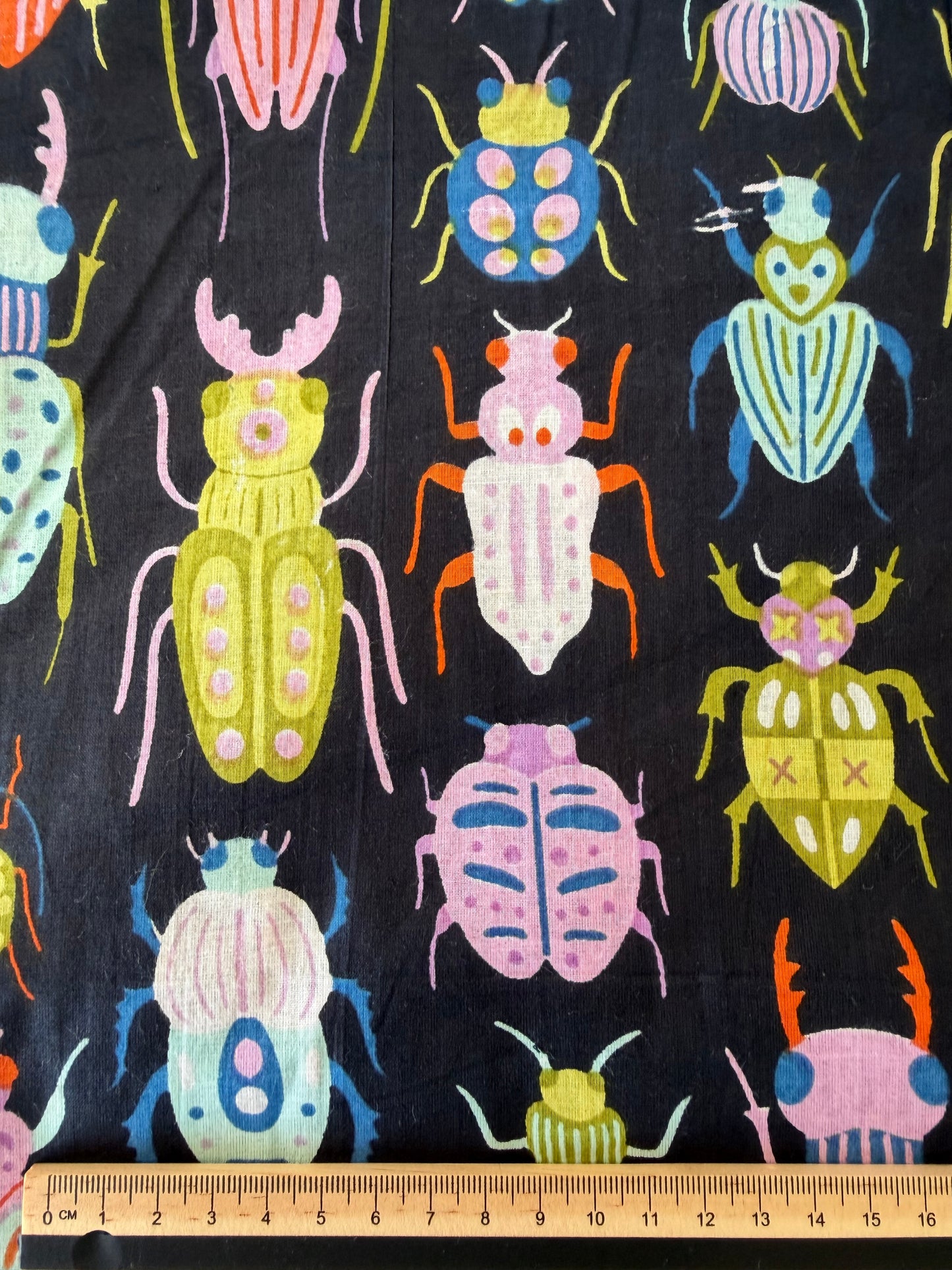 Cotton Screen Print Fabric - Black Bugs