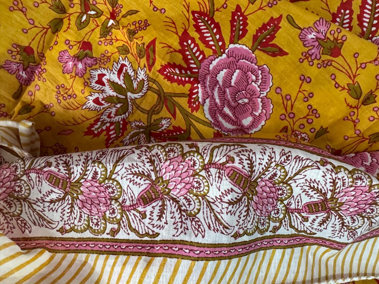 Block Print Cotton Sarong - Yellow Floral