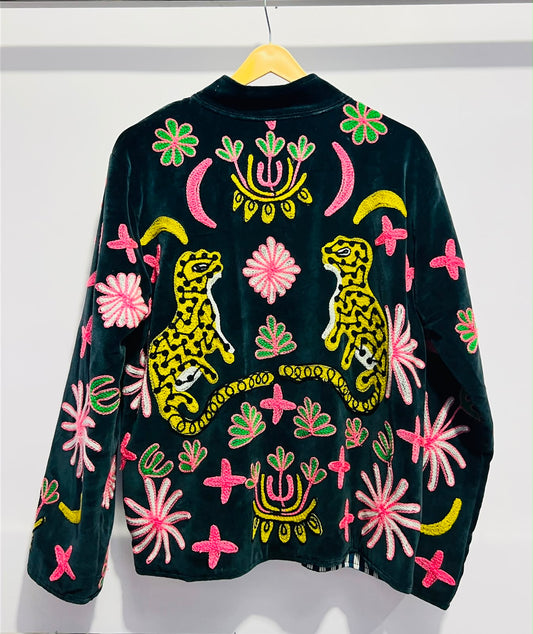 Jacket Velvet - Dark Green & Pink