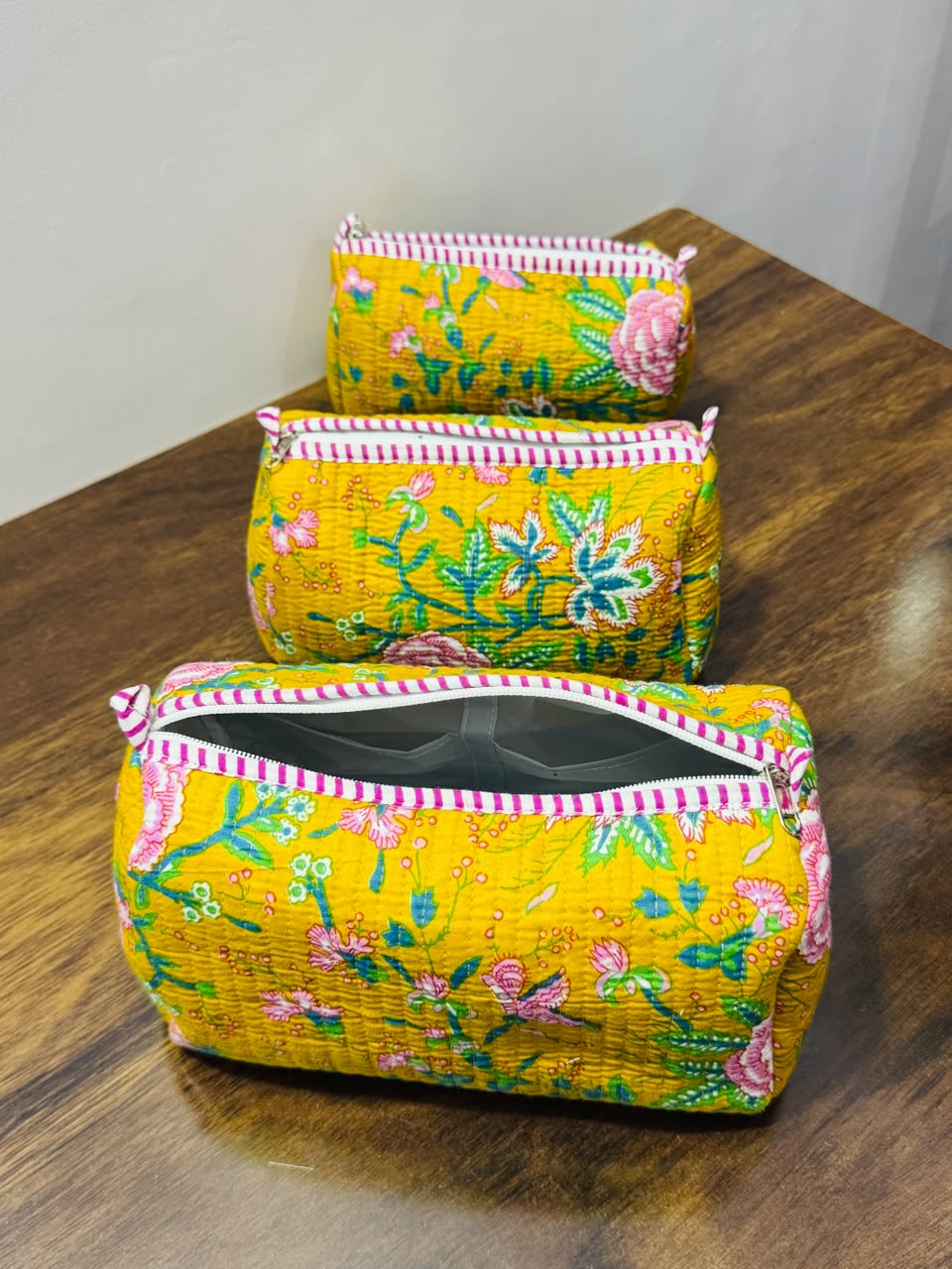 Makeup Bag - Set of 3 - Yellow & Green Floral