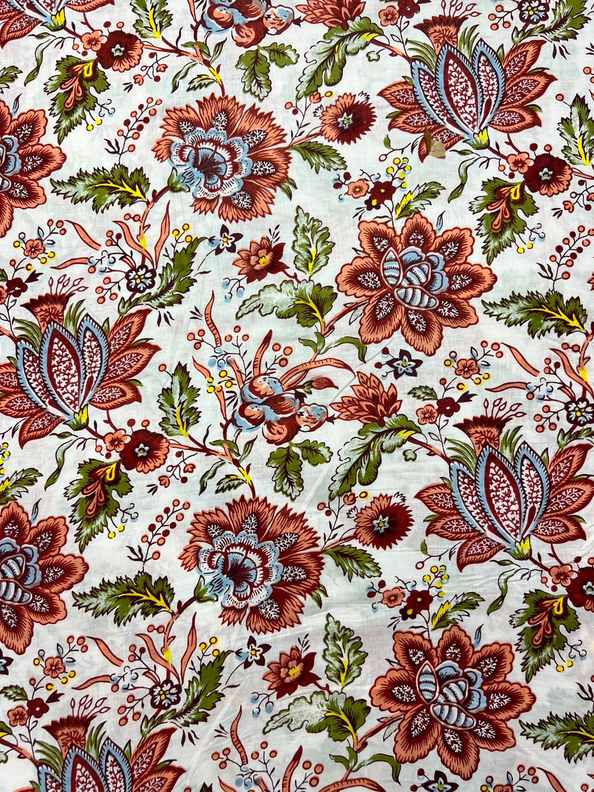 100% Indian Cotton Fabric - Autumn Floral on White