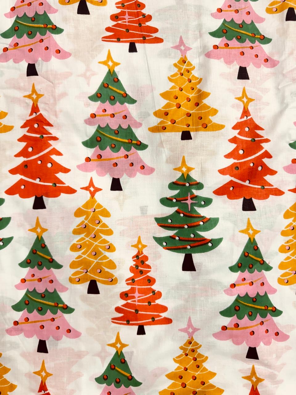 Cotton Screen Print Fabric - Christmas Trees
