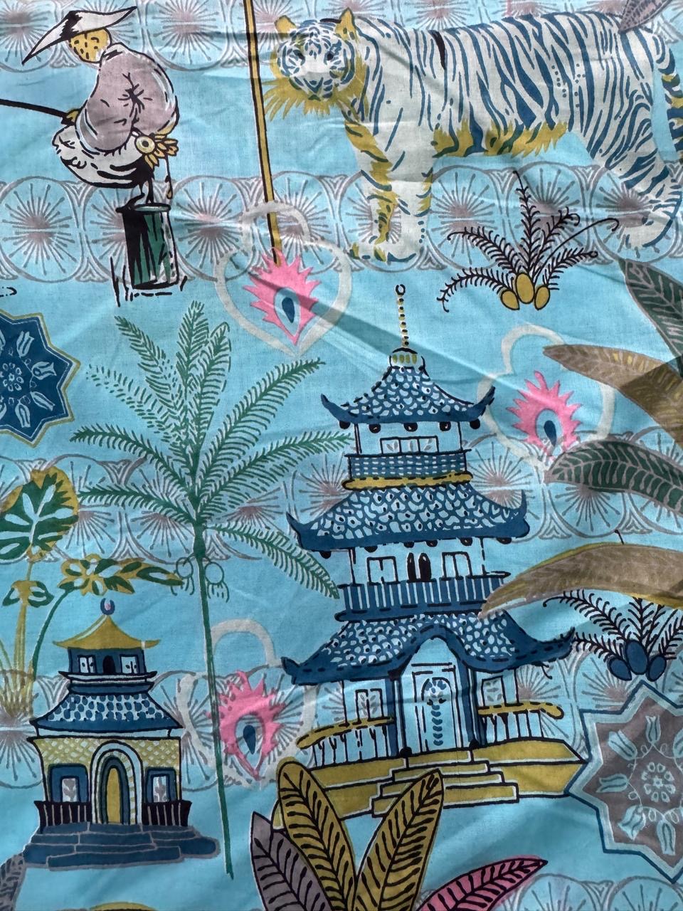 Cotton Screen Print Fabric - Turquoise Oriental