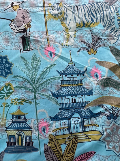 Cotton Screen Print Fabric - Turquoise Oriental