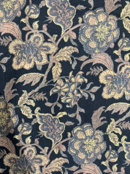 100% Indian Cotton Fabric - Navy With Blue Floral