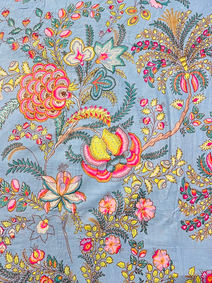 Cotton Screen Print Fabric - Blue Floral