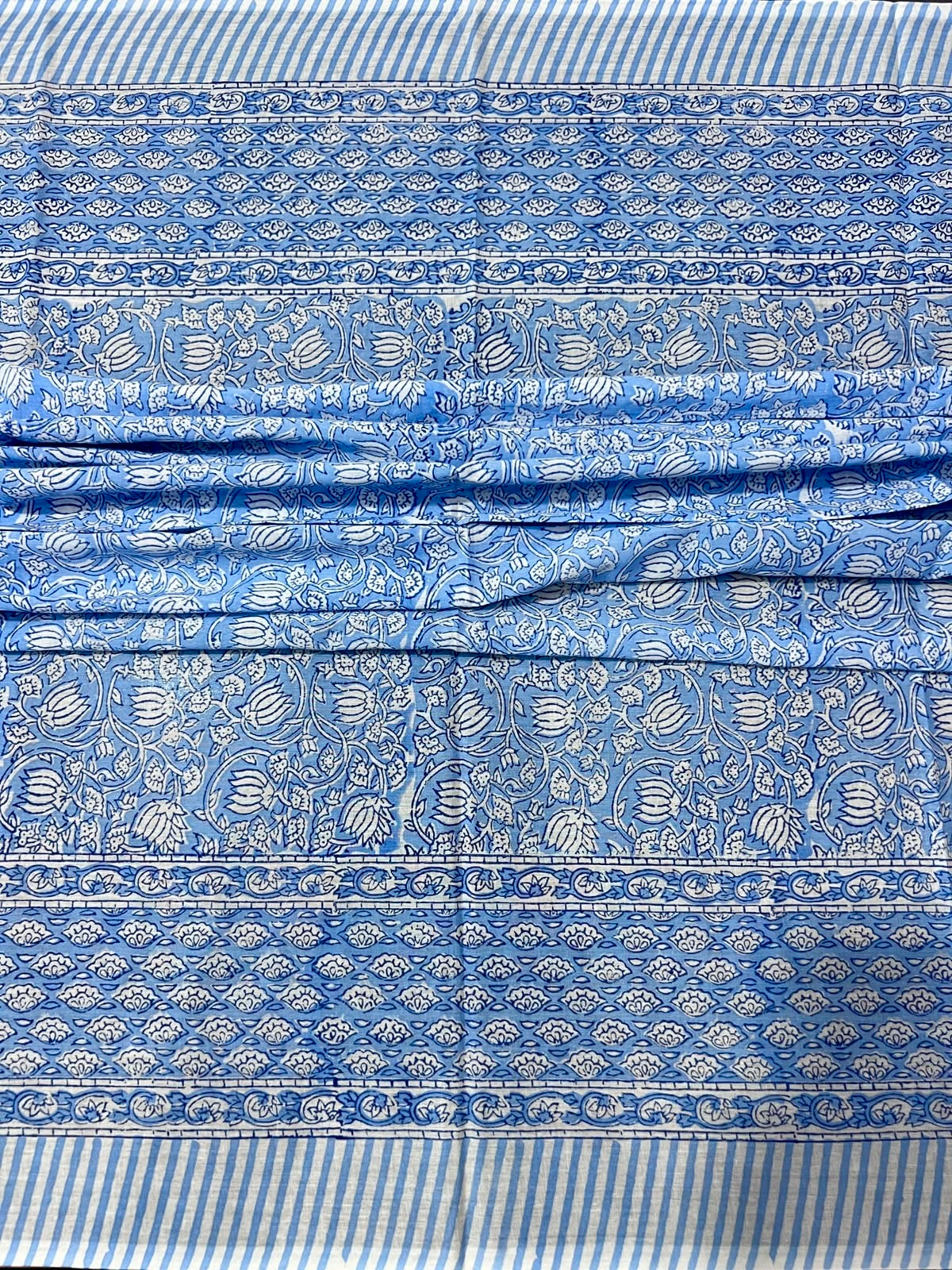 Block Print Cotton Sarong - Sea Blue Floral
