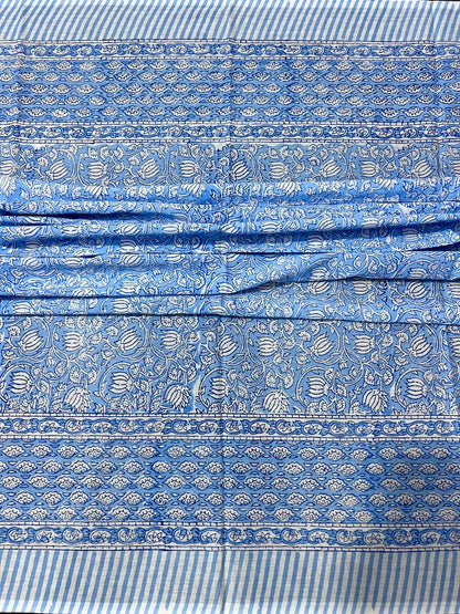 Block Print Cotton Sarong - Sea Blue Floral