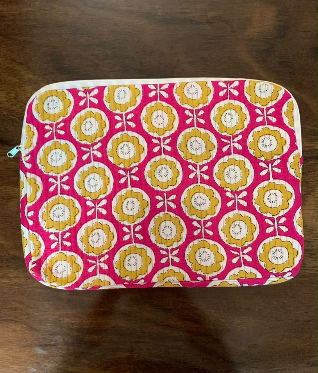Quilted Laptop Bag - Pink & Yellow Floral