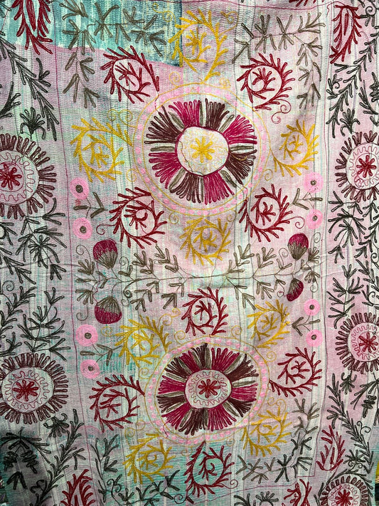 Suzani Embroidered Kantha Quilt - Red