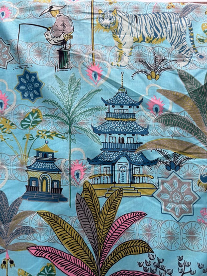 Cotton Screen Print Fabric - Turquoise Oriental