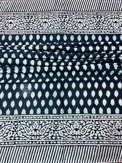 Block Print Cotton Sarong - Black & White