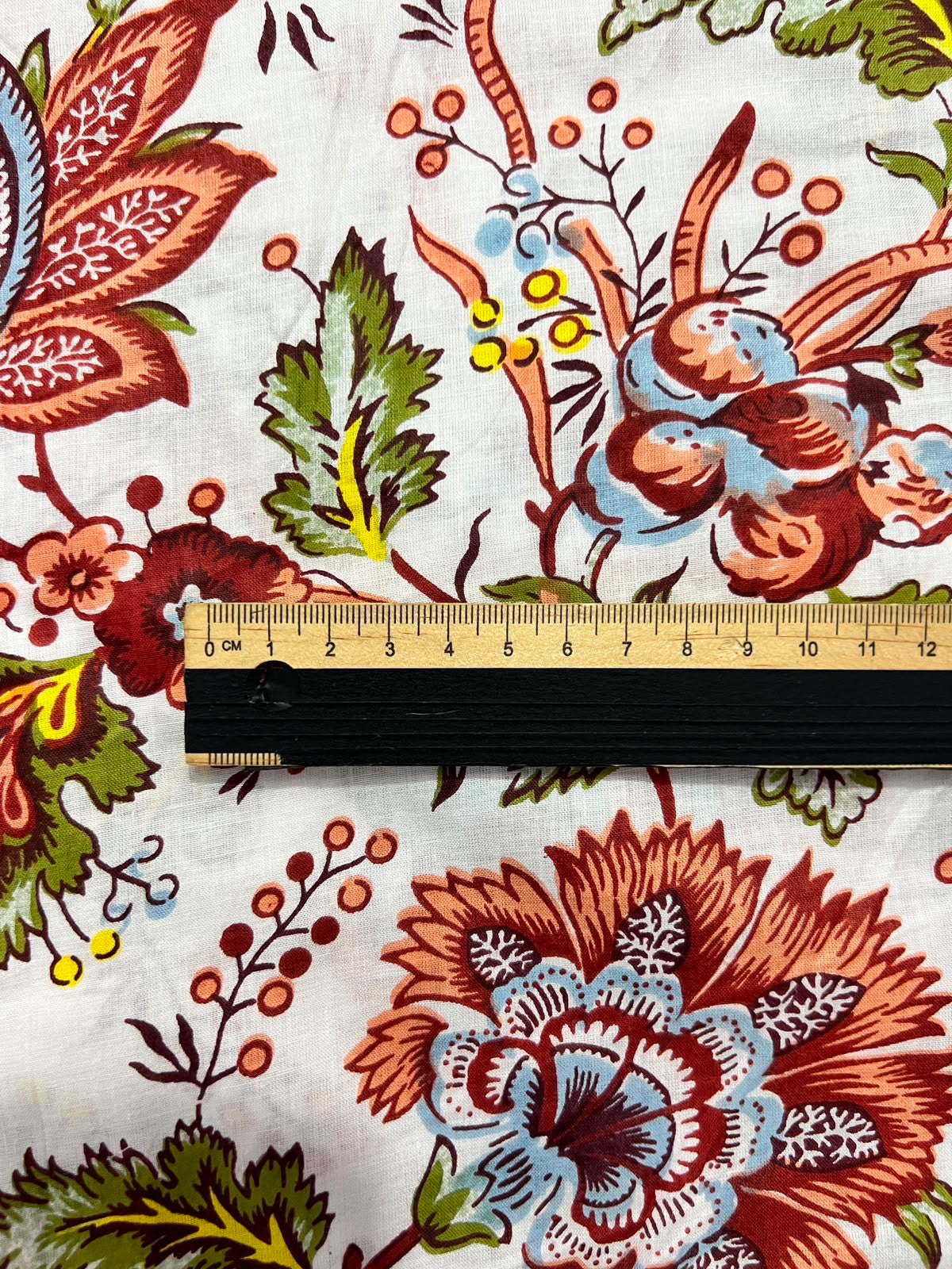 100% Indian Cotton Fabric - Autumn Floral on White