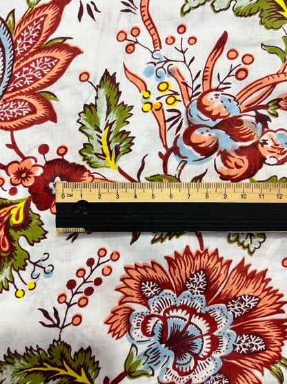 100% Indian Cotton Fabric - Autumn Floral on White