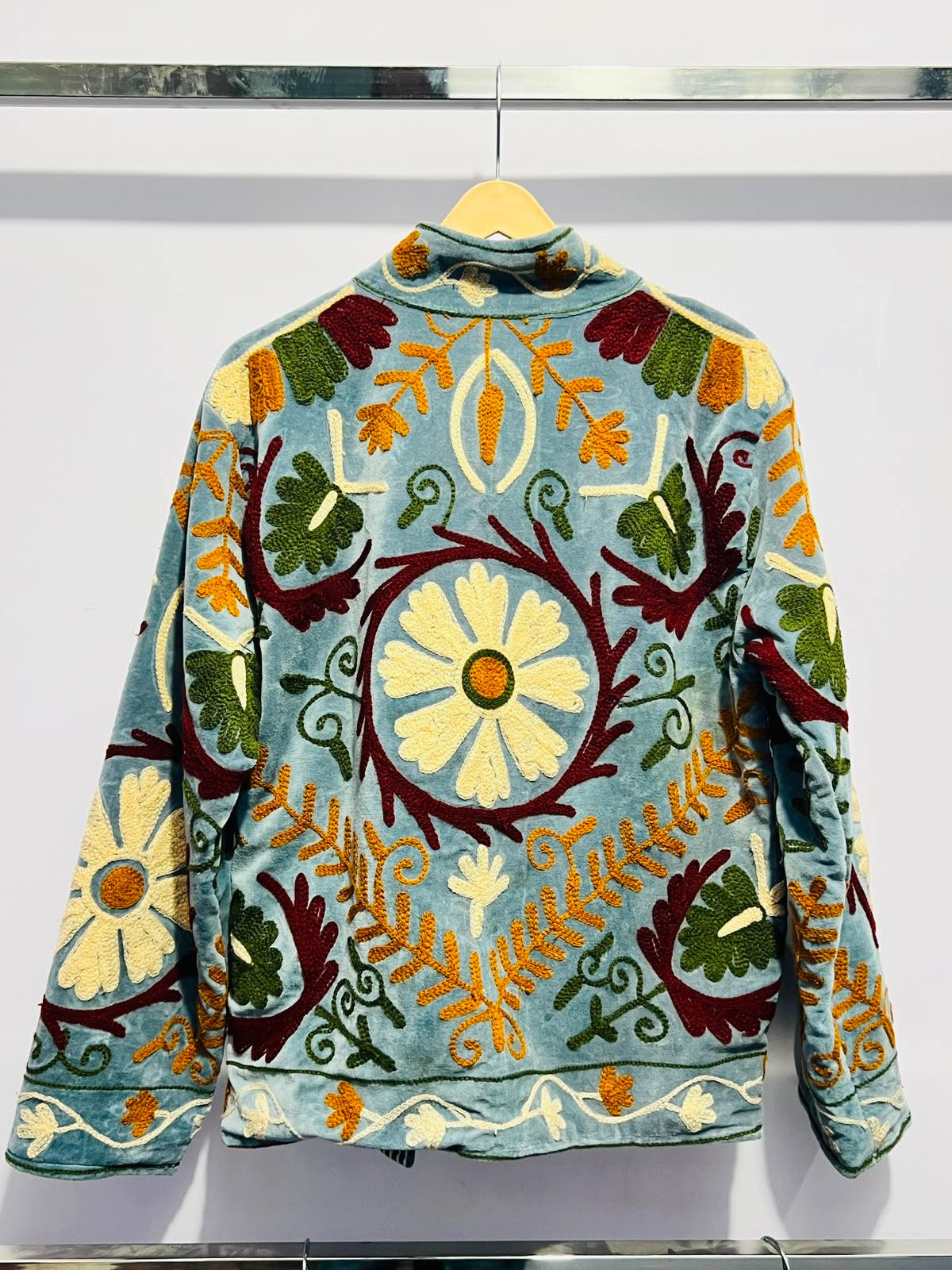 Jacket Velvet - Dusty Blue & Beige