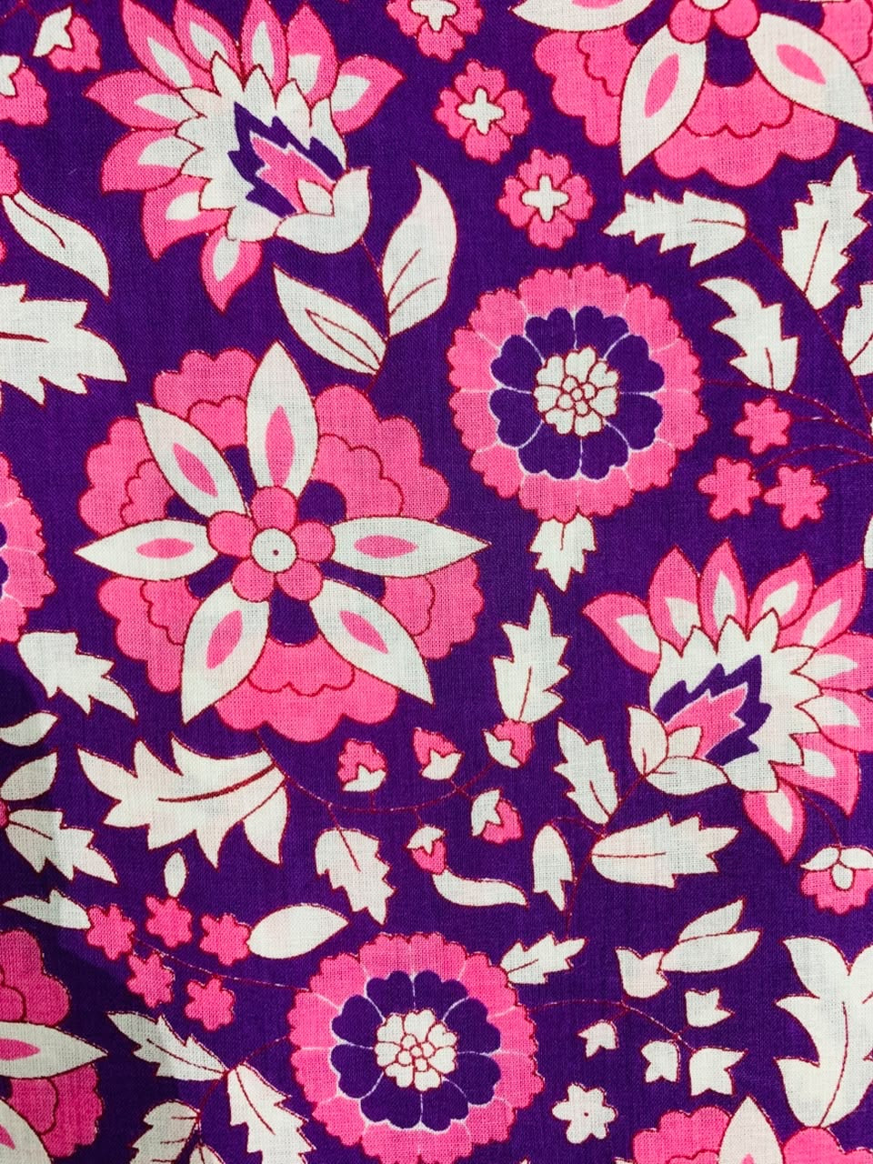 100% Indian Cotton Fabric - Hot Pink & Purple Floral