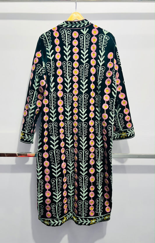 Jacket Velvet - Dark Green & Pink