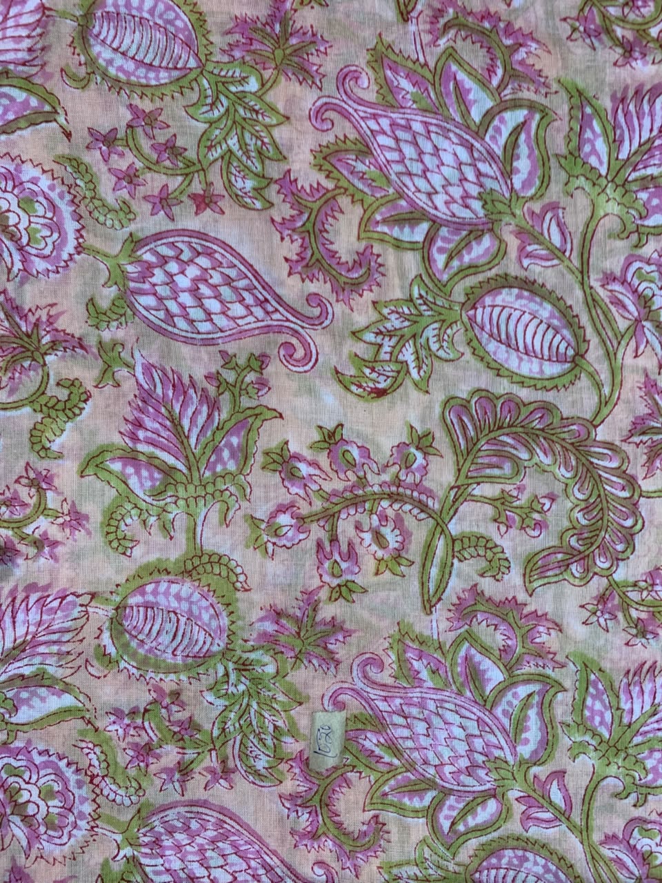 Indian Block Print Cotton Fabric - Pink Bell Floral on Cream