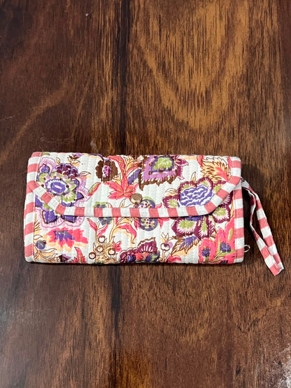 Quilted Jewellery Roll - Pink & Purple Floral