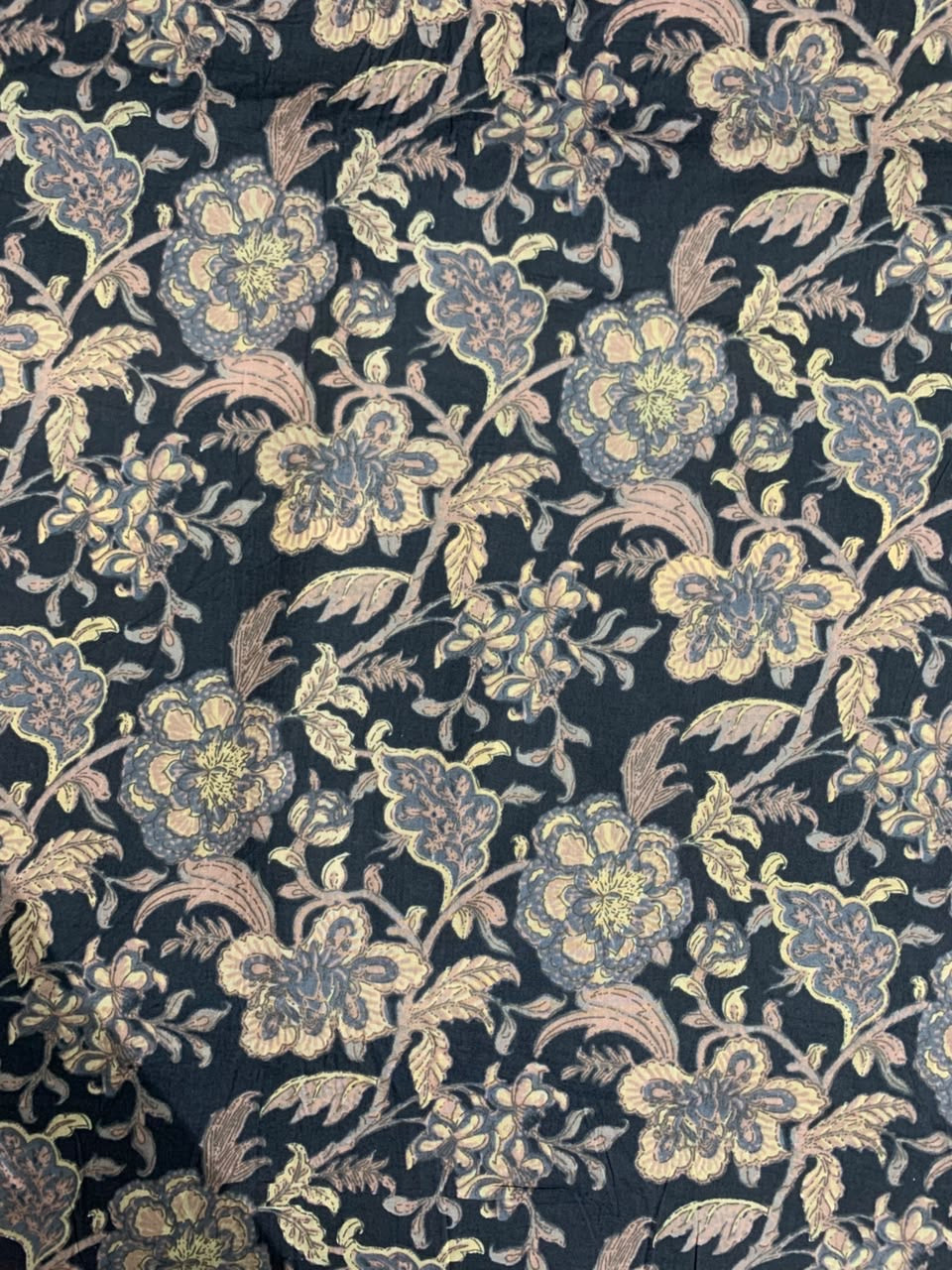 100% Indian Cotton Fabric - Navy With Blue Floral