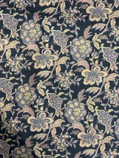 100% Indian Cotton Fabric - Navy With Blue Floral