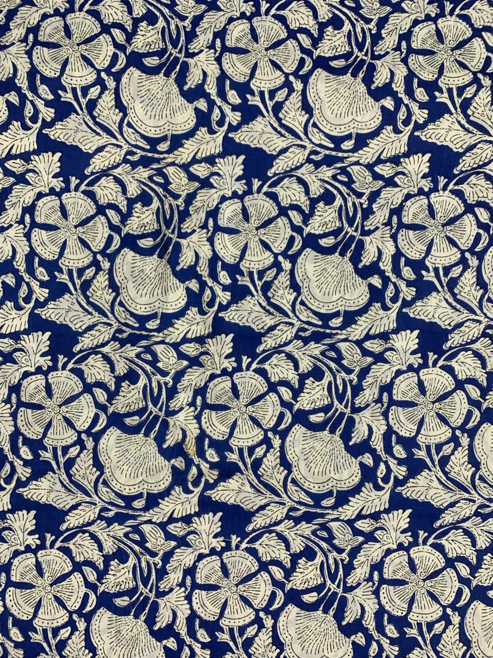100% Indian Cotton Fabric - Classic Blue & White Floral