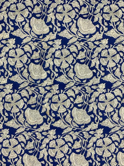 100% Indian Cotton Fabric - Classic Blue & White Floral