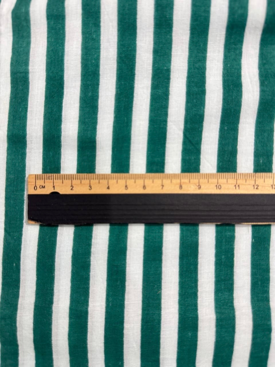 Cotton Screen Print Fabric - Green & White Stripe