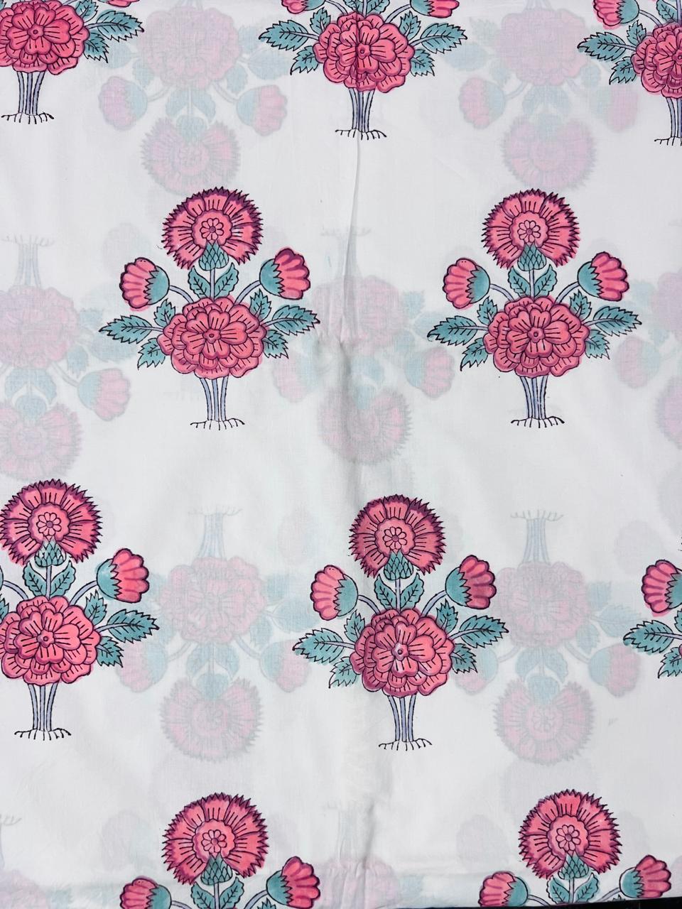 Indian Block Print Cotton Fabric - Red & White