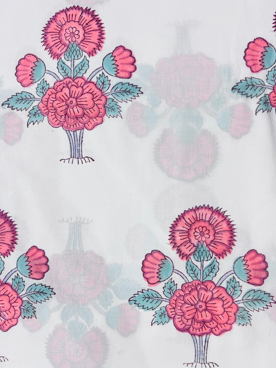 Indian Block Print Cotton Fabric - Red & White