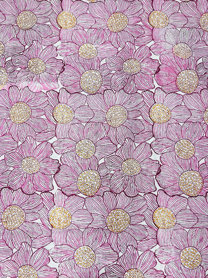 Indian Block Print Cotton Fabric - Pink Flowers