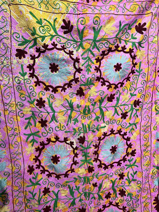Suzani Embroidered Kantha Quilt - Pink