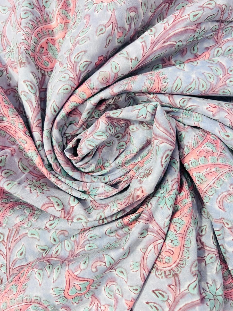 Indian Block Print Cotton Fabric - Pastel Paisley