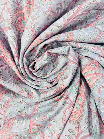 Indian Block Print Cotton Fabric - Pastel Paisley
