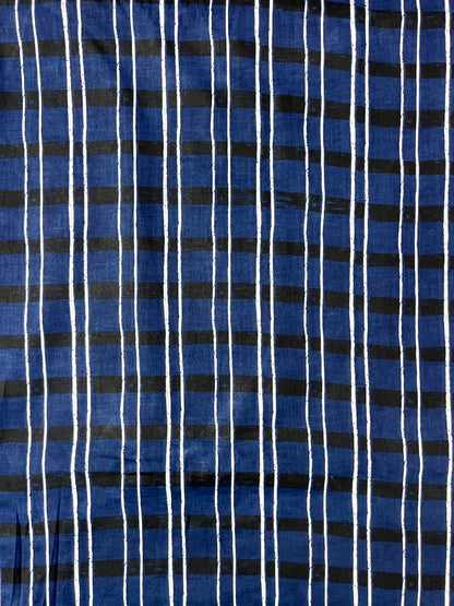 100% Indian Cotton Fabric - Blue, Black & White Stripe
