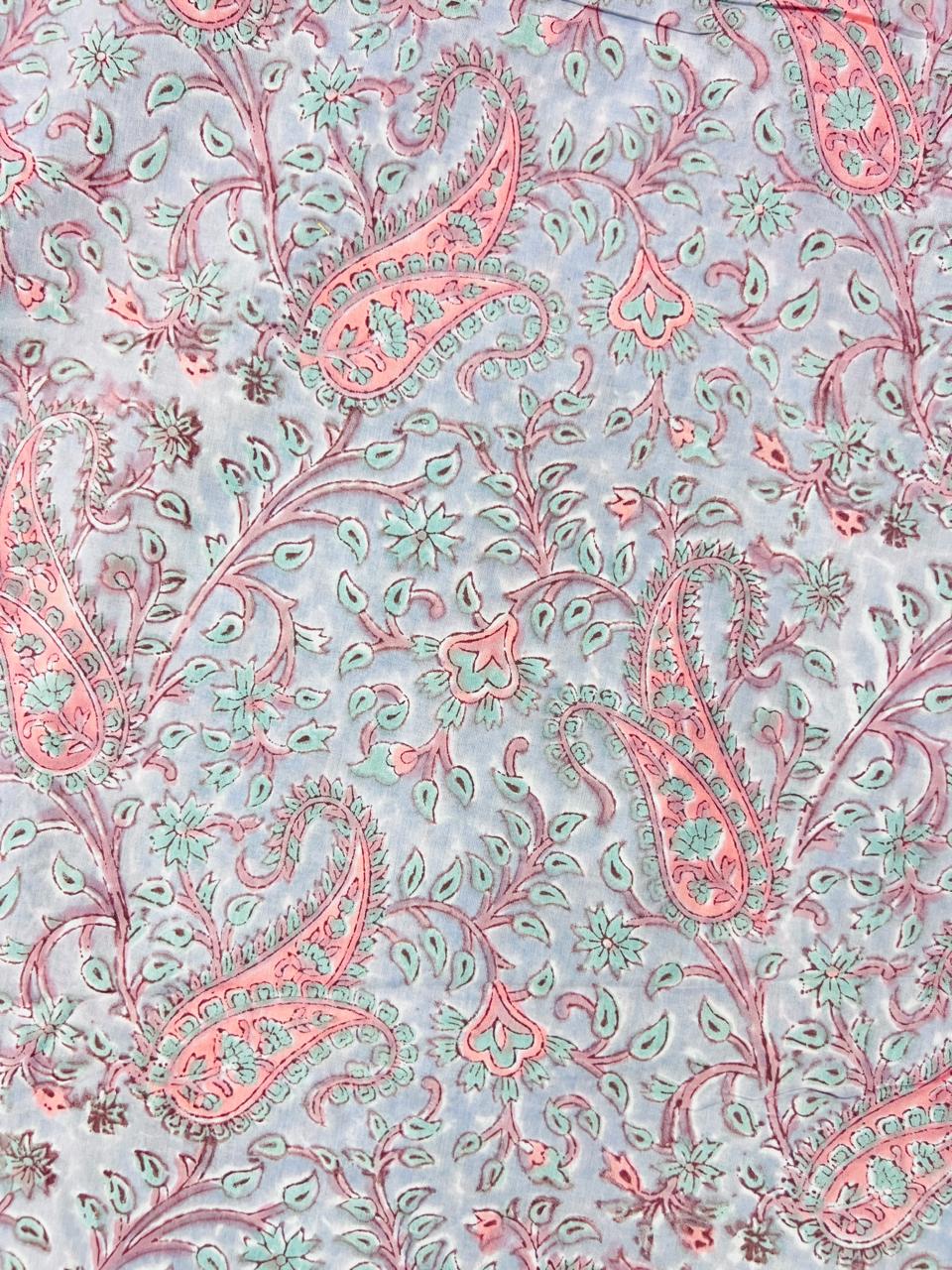 Indian Block Print Cotton Fabric - Pastel Paisley