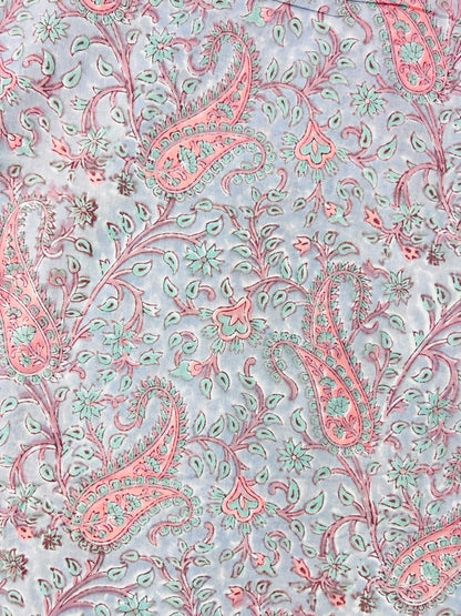 Indian Block Print Cotton Fabric - Pastel Paisley